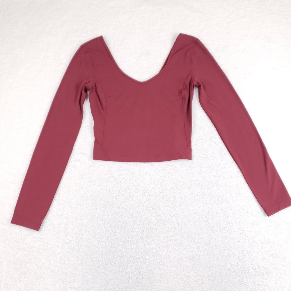 Lululemon Burgundy Red V-Neck Long Sleeve Crop Top Womens Activewear Shirt